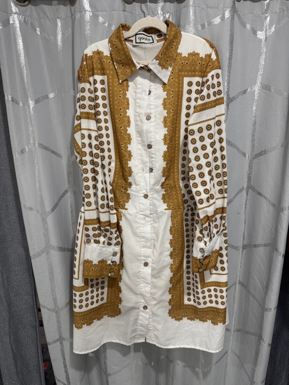 Gorata White & Mustard Printed Button-Front Shirt Dress